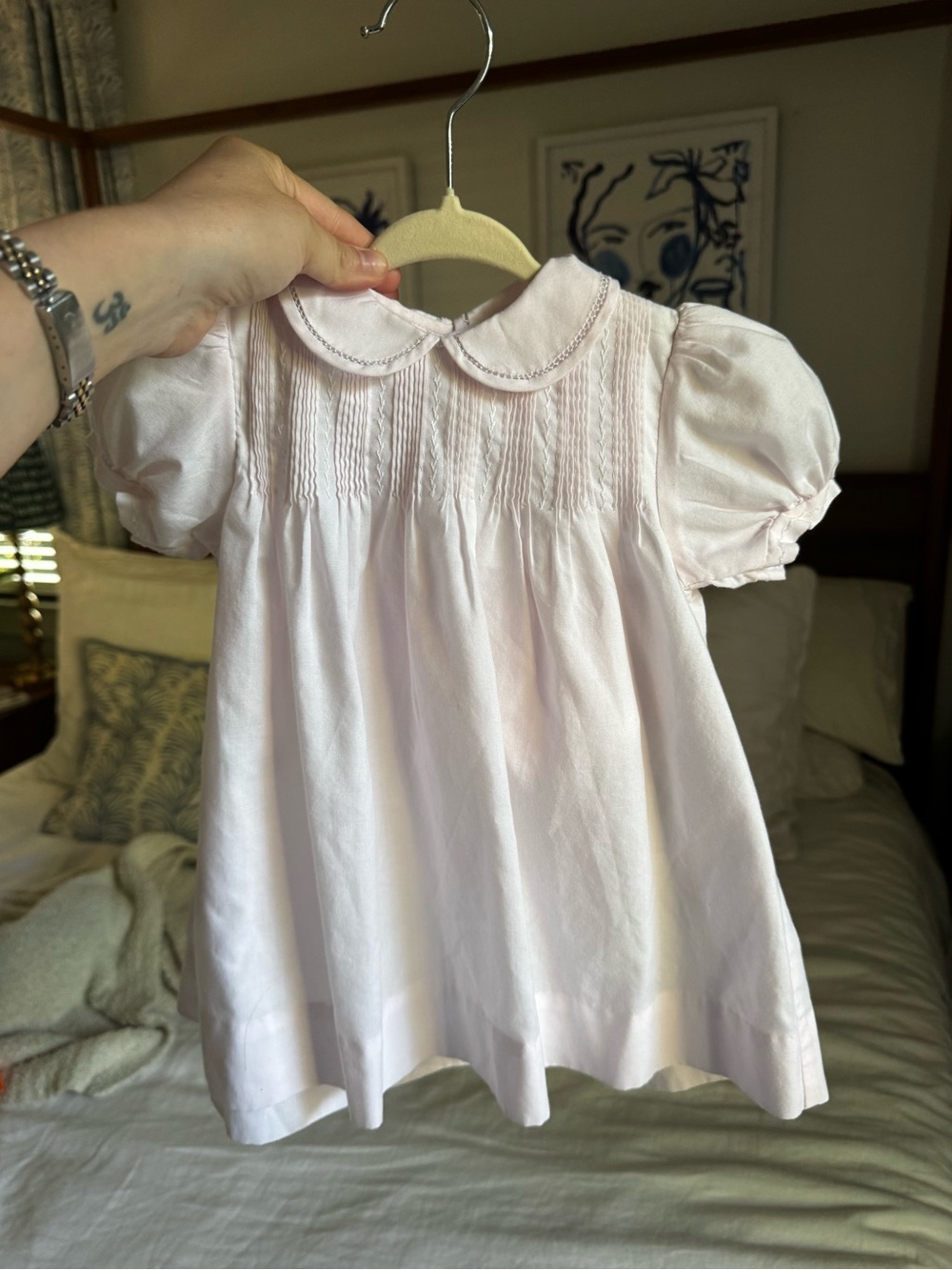 Petit Ami Light Pink Peter Pan Collar Puff Sleeve Dress